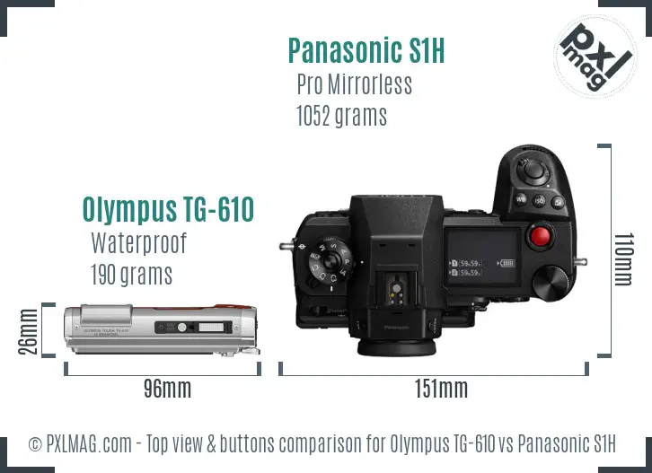 Olympus TG-610 vs Panasonic S1H top view buttons comparison