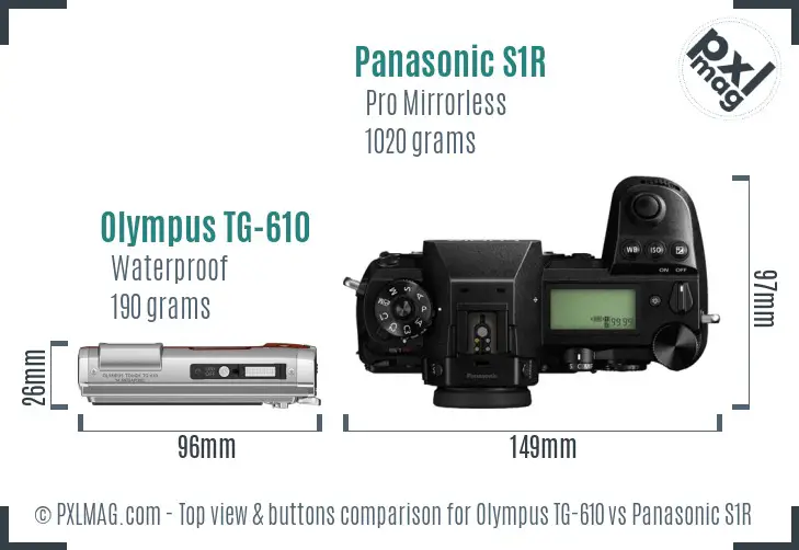 Olympus TG-610 vs Panasonic S1R top view buttons comparison