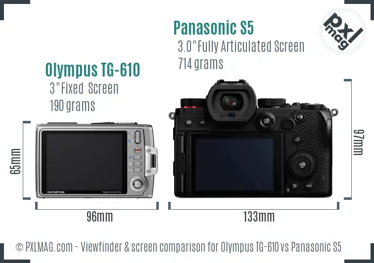 Olympus TG-610 vs Panasonic S5 Screen and Viewfinder comparison