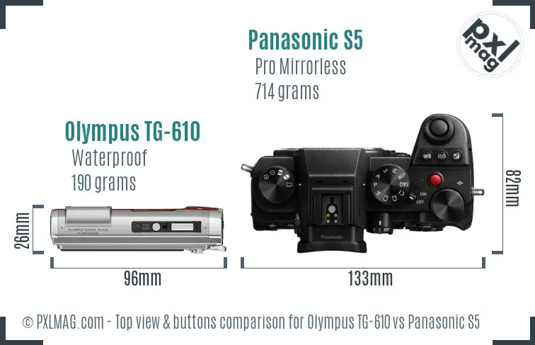 Olympus TG-610 vs Panasonic S5 top view buttons comparison