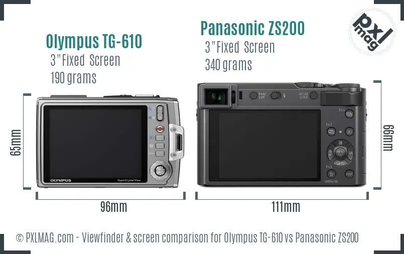 Olympus TG-610 vs Panasonic ZS200 Screen and Viewfinder comparison