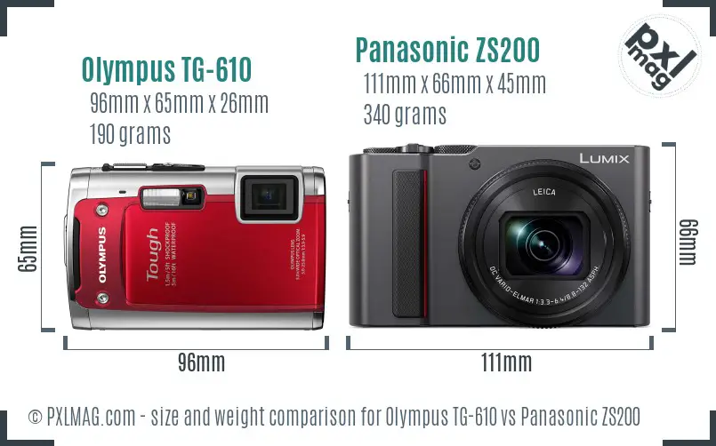 Olympus TG-610 vs Panasonic ZS200 size comparison