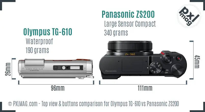 Olympus TG-610 vs Panasonic ZS200 top view buttons comparison