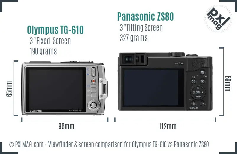 Olympus TG-610 vs Panasonic ZS80 Screen and Viewfinder comparison