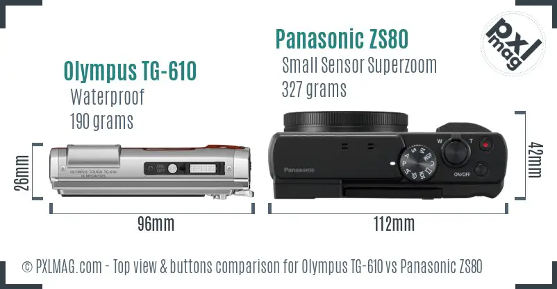 Olympus TG-610 vs Panasonic ZS80 top view buttons comparison