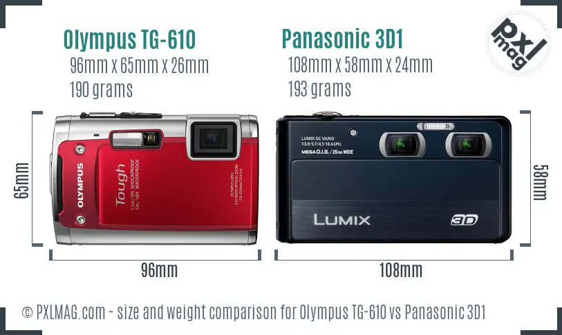 Olympus TG-610 vs Panasonic 3D1 size comparison