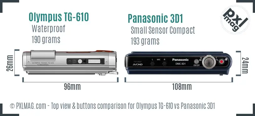 Olympus TG-610 vs Panasonic 3D1 top view buttons comparison