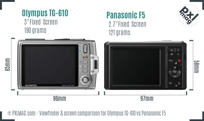 Olympus TG-610 vs Panasonic F5 Screen and Viewfinder comparison