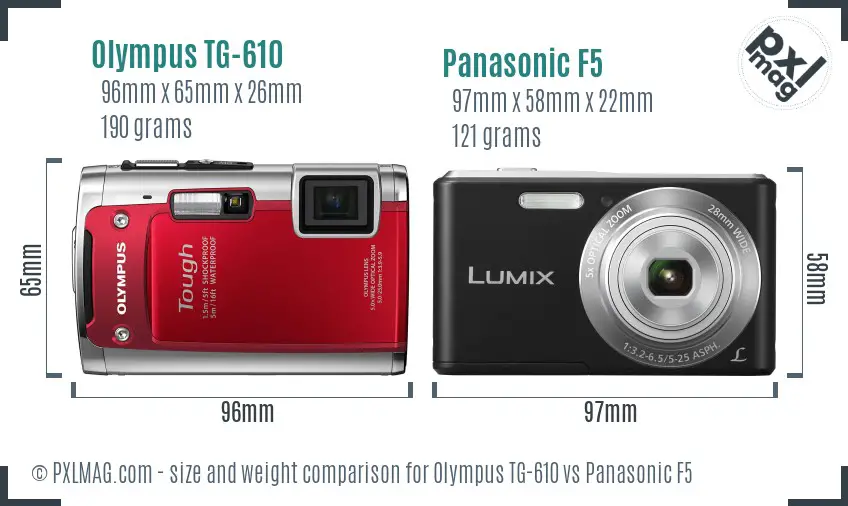 Olympus TG-610 vs Panasonic F5 size comparison