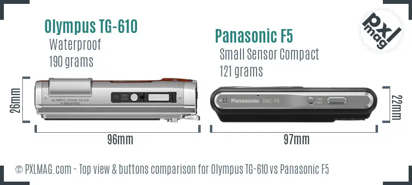 Olympus TG-610 vs Panasonic F5 top view buttons comparison