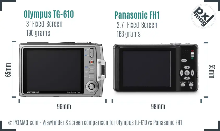 Olympus TG-610 vs Panasonic FH1 Screen and Viewfinder comparison