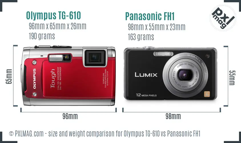 Olympus TG-610 vs Panasonic FH1 size comparison
