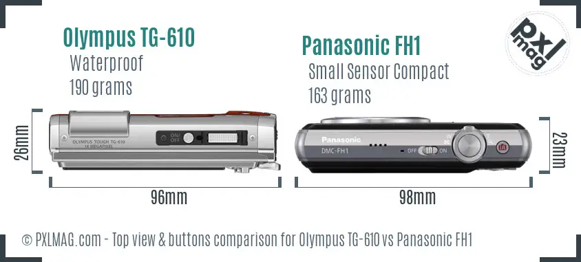 Olympus TG-610 vs Panasonic FH1 top view buttons comparison