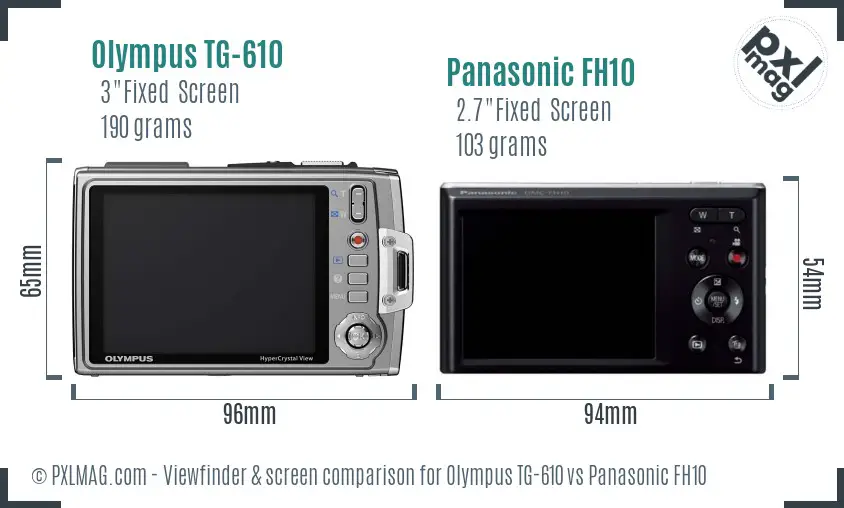 Olympus TG-610 vs Panasonic FH10 Screen and Viewfinder comparison