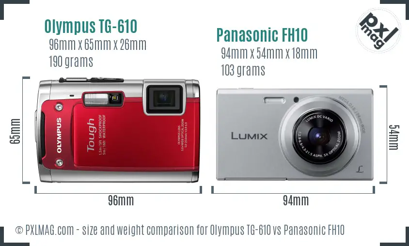 Olympus TG-610 vs Panasonic FH10 size comparison