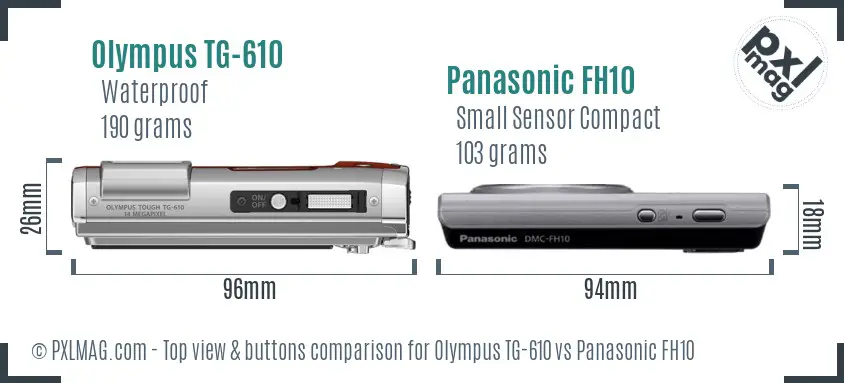 Olympus TG-610 vs Panasonic FH10 top view buttons comparison