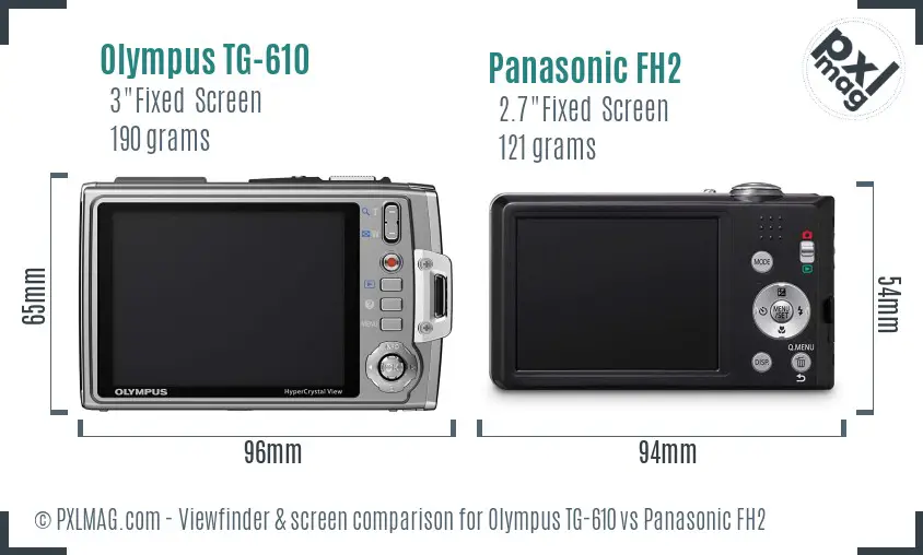 Olympus TG-610 vs Panasonic FH2 Screen and Viewfinder comparison