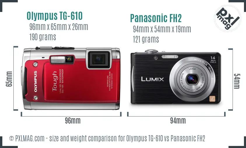 Olympus TG-610 vs Panasonic FH2 size comparison
