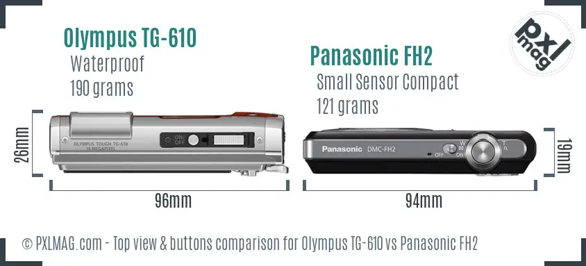 Olympus TG-610 vs Panasonic FH2 top view buttons comparison