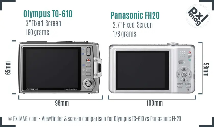 Olympus TG-610 vs Panasonic FH20 Screen and Viewfinder comparison