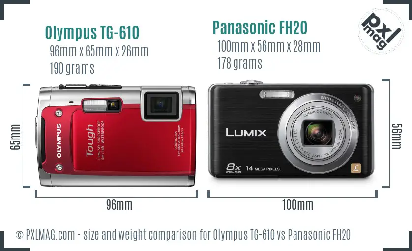 Olympus TG-610 vs Panasonic FH20 size comparison