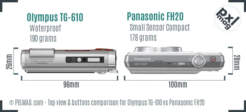 Olympus TG-610 vs Panasonic FH20 top view buttons comparison