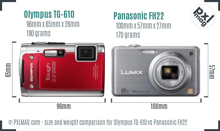 Olympus TG-610 vs Panasonic FH22 size comparison