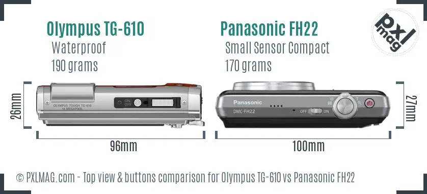 Olympus TG-610 vs Panasonic FH22 top view buttons comparison