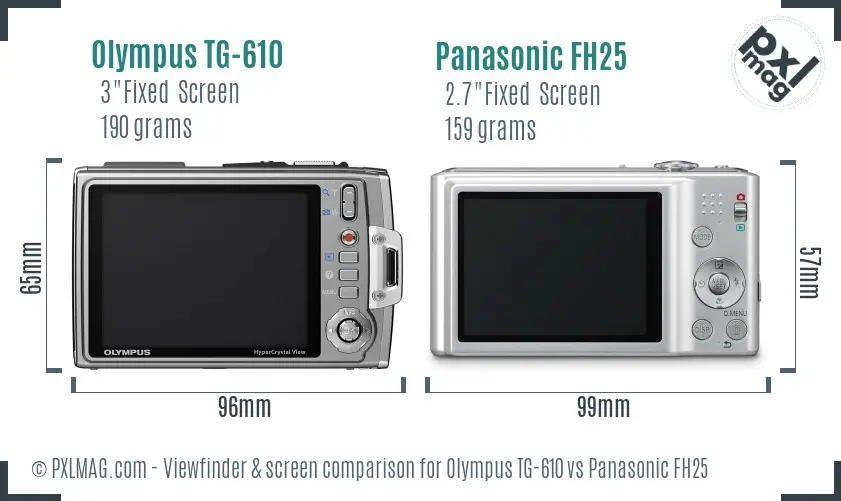 Olympus TG-610 vs Panasonic FH25 Screen and Viewfinder comparison