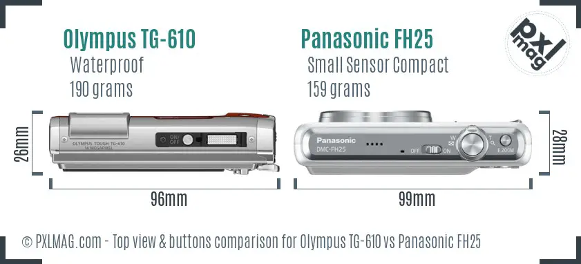 Olympus TG-610 vs Panasonic FH25 top view buttons comparison
