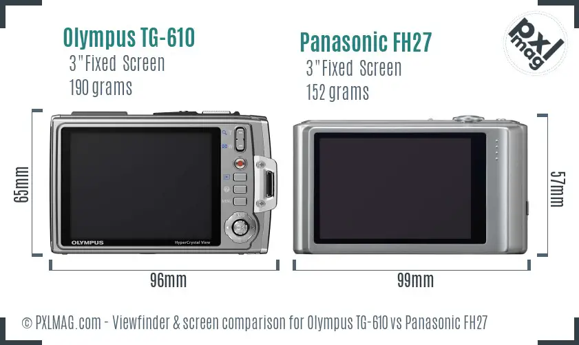 Olympus TG-610 vs Panasonic FH27 Screen and Viewfinder comparison
