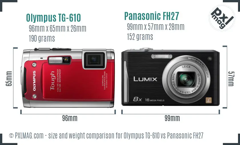 Olympus TG-610 vs Panasonic FH27 size comparison