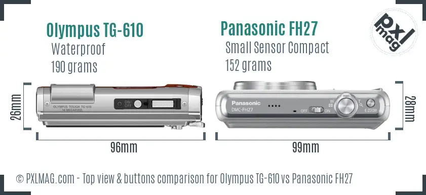 Olympus TG-610 vs Panasonic FH27 top view buttons comparison