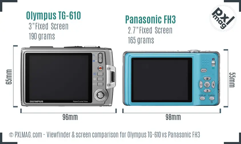 Olympus TG-610 vs Panasonic FH3 Screen and Viewfinder comparison