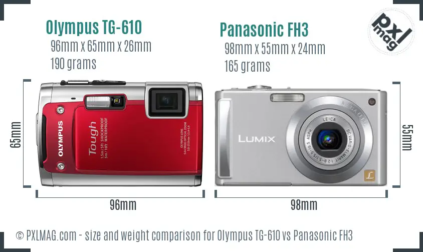 Olympus TG-610 vs Panasonic FH3 size comparison
