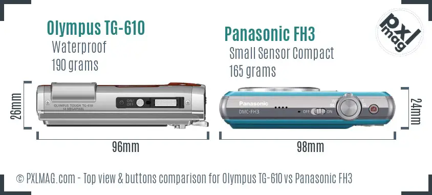 Olympus TG-610 vs Panasonic FH3 top view buttons comparison
