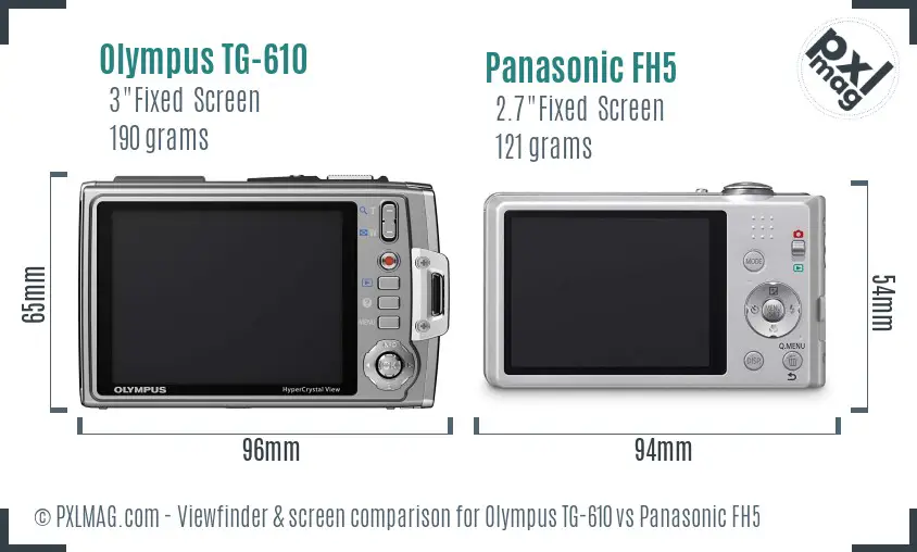 Olympus TG-610 vs Panasonic FH5 Screen and Viewfinder comparison