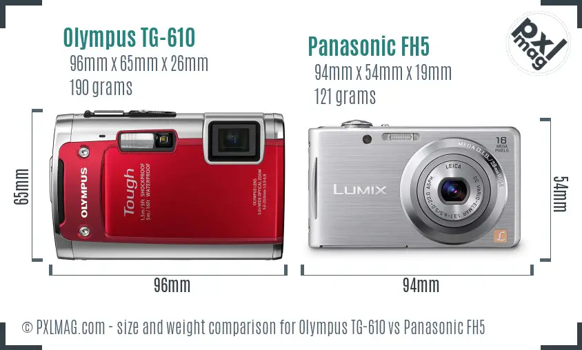 Olympus TG-610 vs Panasonic FH5 size comparison