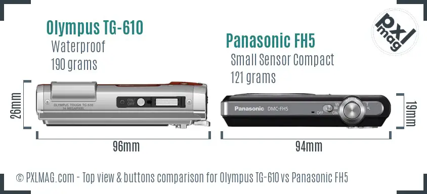 Olympus TG-610 vs Panasonic FH5 top view buttons comparison