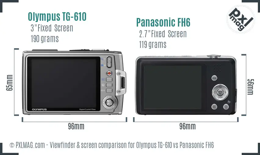 Olympus TG-610 vs Panasonic FH6 Screen and Viewfinder comparison