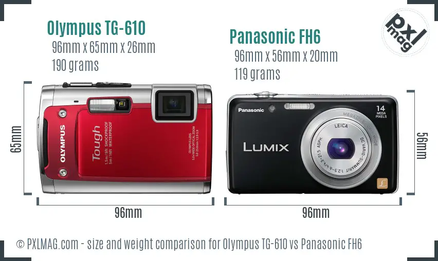 Olympus TG-610 vs Panasonic FH6 size comparison