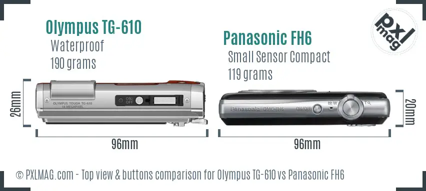 Olympus TG-610 vs Panasonic FH6 top view buttons comparison