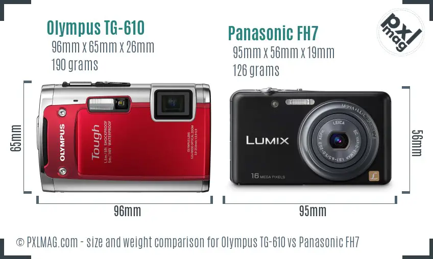 Olympus TG-610 vs Panasonic FH7 size comparison