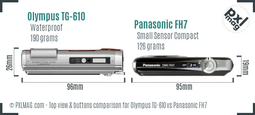 Olympus TG-610 vs Panasonic FH7 top view buttons comparison