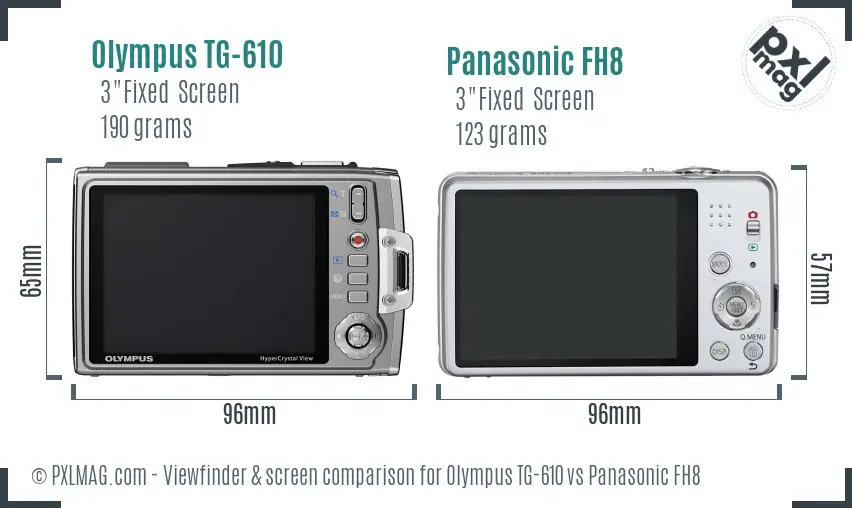 Olympus TG-610 vs Panasonic FH8 Screen and Viewfinder comparison