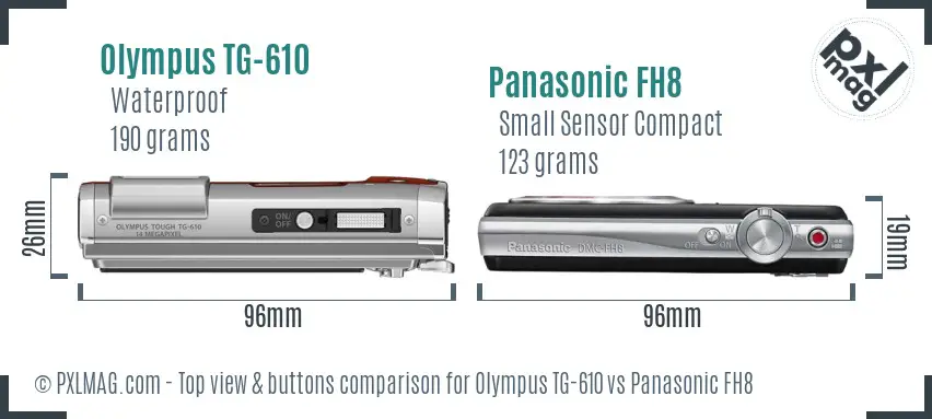 Olympus TG-610 vs Panasonic FH8 top view buttons comparison
