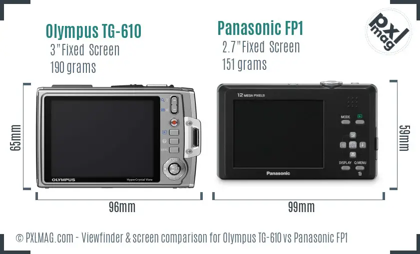 Olympus TG-610 vs Panasonic FP1 Screen and Viewfinder comparison
