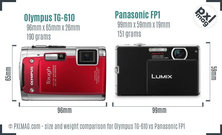 Olympus TG-610 vs Panasonic FP1 size comparison