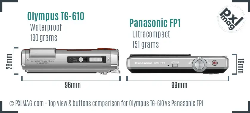 Olympus TG-610 vs Panasonic FP1 top view buttons comparison