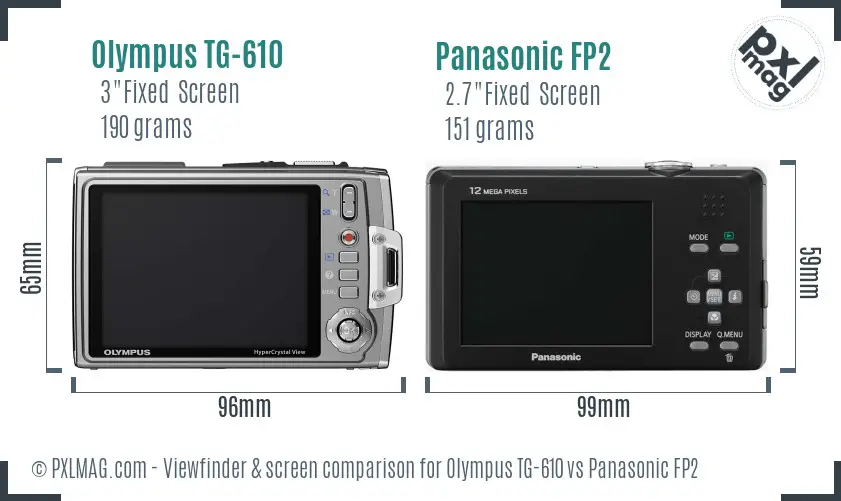 Olympus TG-610 vs Panasonic FP2 Screen and Viewfinder comparison